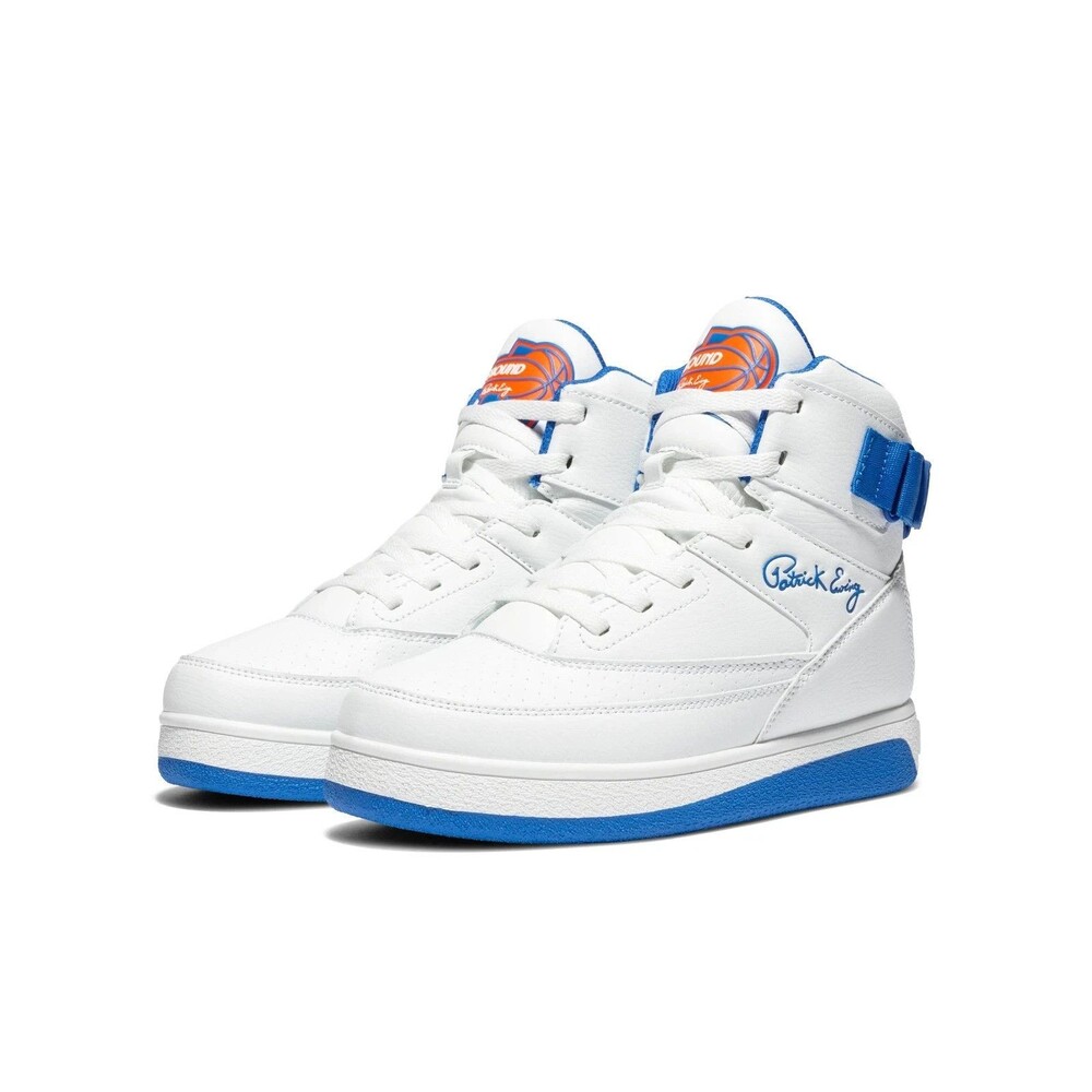 PATRICK EWING ATHLETIC KIDS GRADESCHOOL 33 HI REBOUND White/Blue/Orange Size 2.5 - Picture 2 of 4
